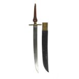 A plug bayonet of military type, single edged blade 13.5 in., brass cross piece with moulded