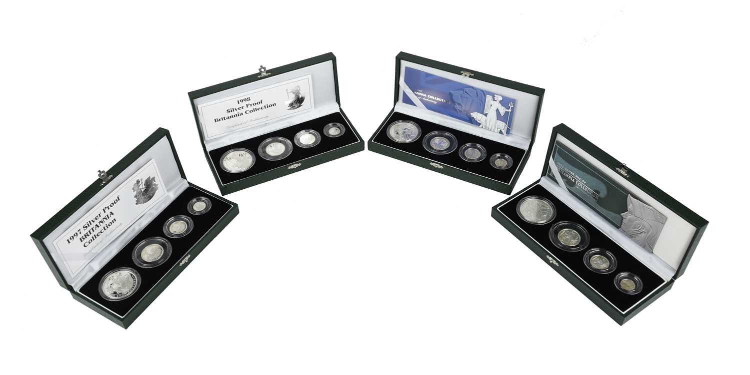 Elizabeth II: Silver Proof Britannia Collections (4), each comprising 4 coins, two pounds to