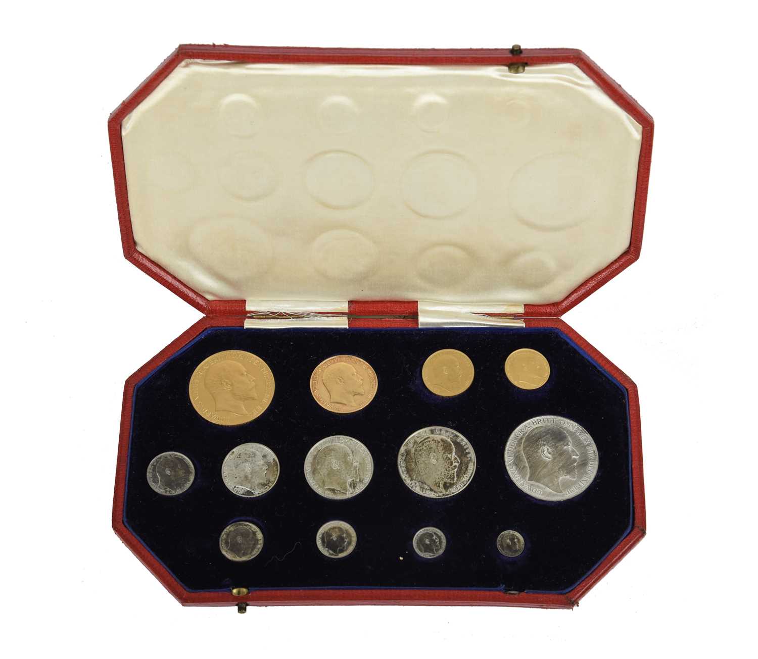 Edward VII: proof set 1902, 13 coins comprising gold five pounds to silver maundy penny, in official - Image 4 of 4