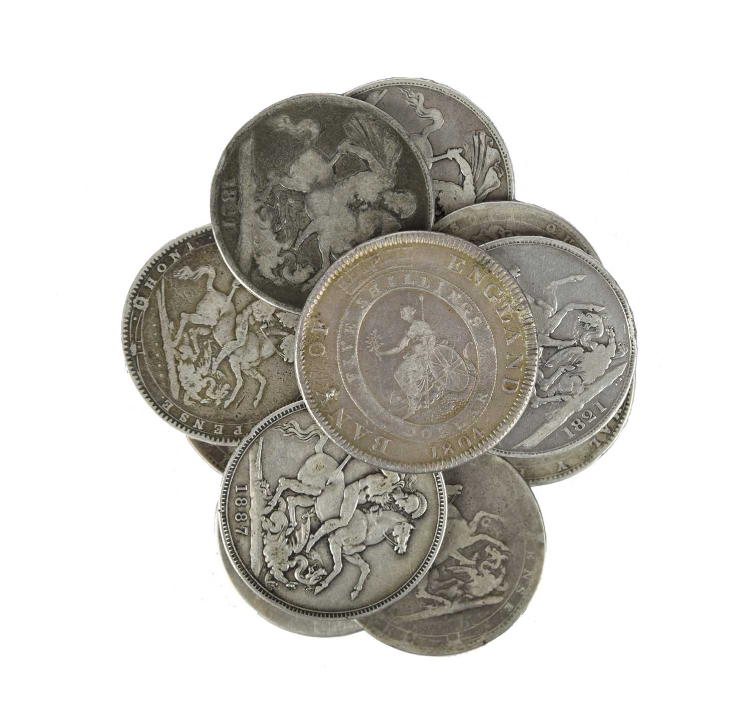 Great Britain: a quantity of silver crowns and equivalents, comprising: George III, dollar, 1804, - Image 2 of 2