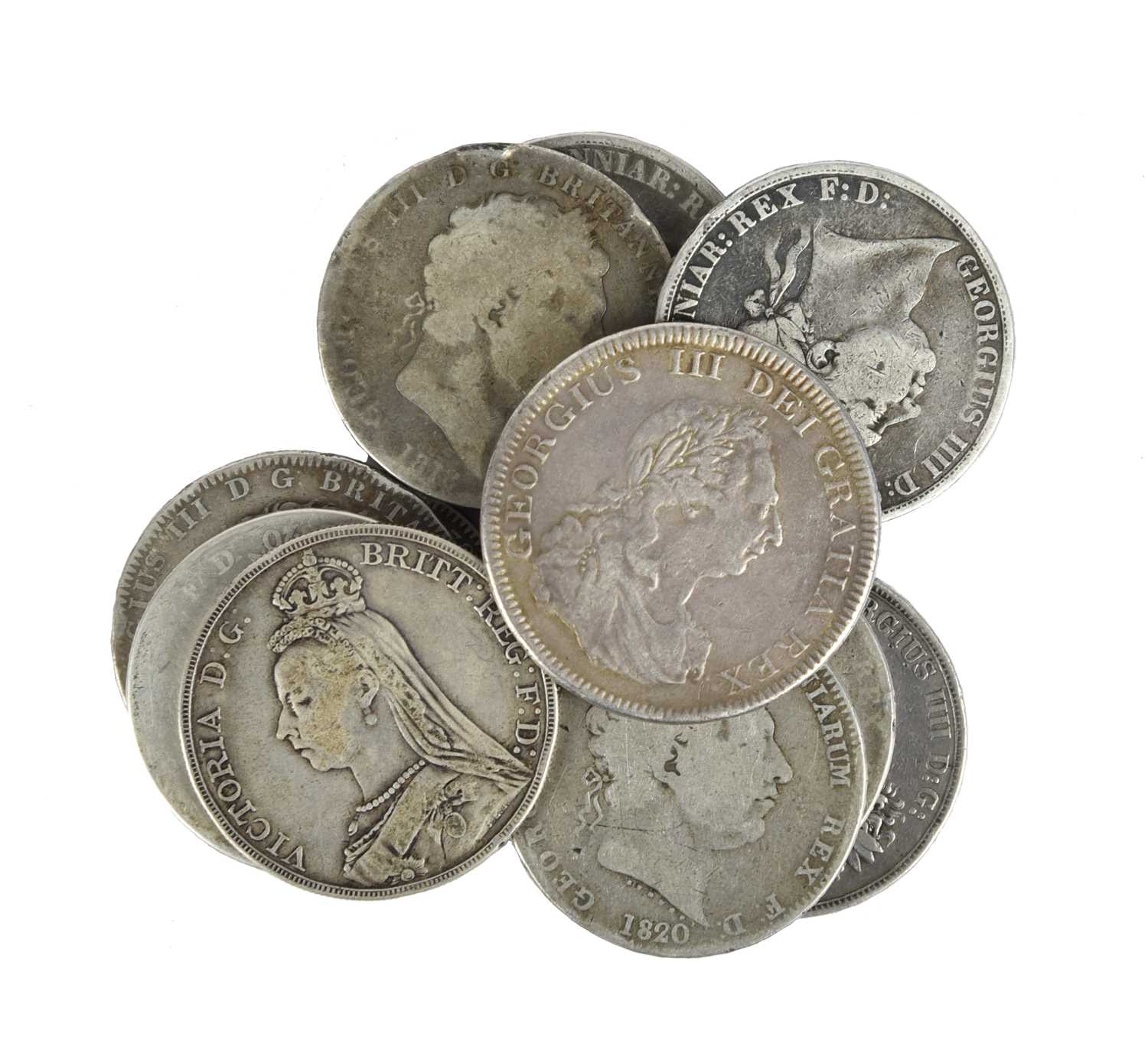 Great Britain: a quantity of silver crowns and equivalents, comprising: George III, dollar, 1804,