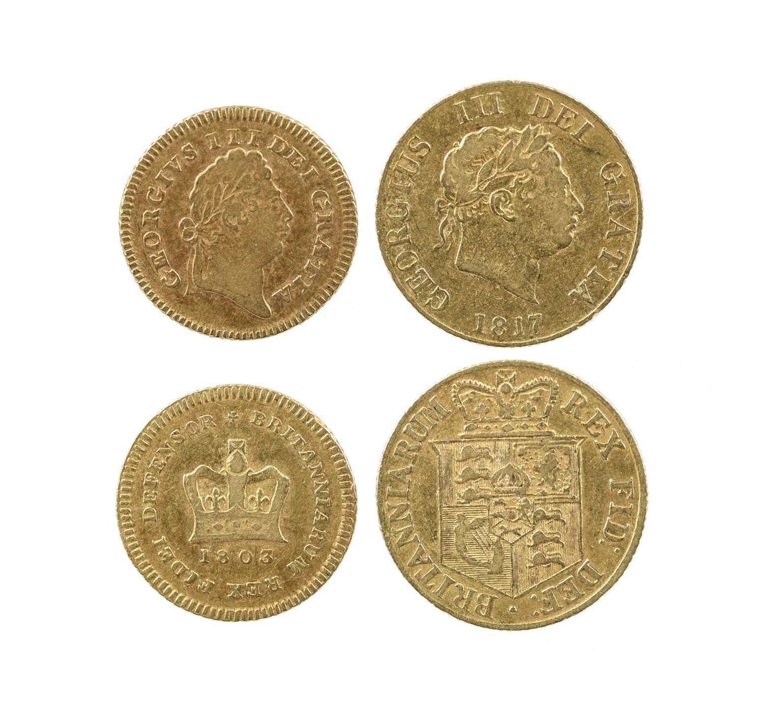 George III, gold coins (2): third-guinea, 1803 (S 3739), good fine or a little better; and half-