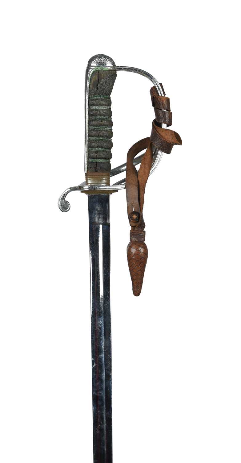 A British Royal Artillery officer's uniform sword, fullered blade 32.75 in., plated three-bar - Image 2 of 2