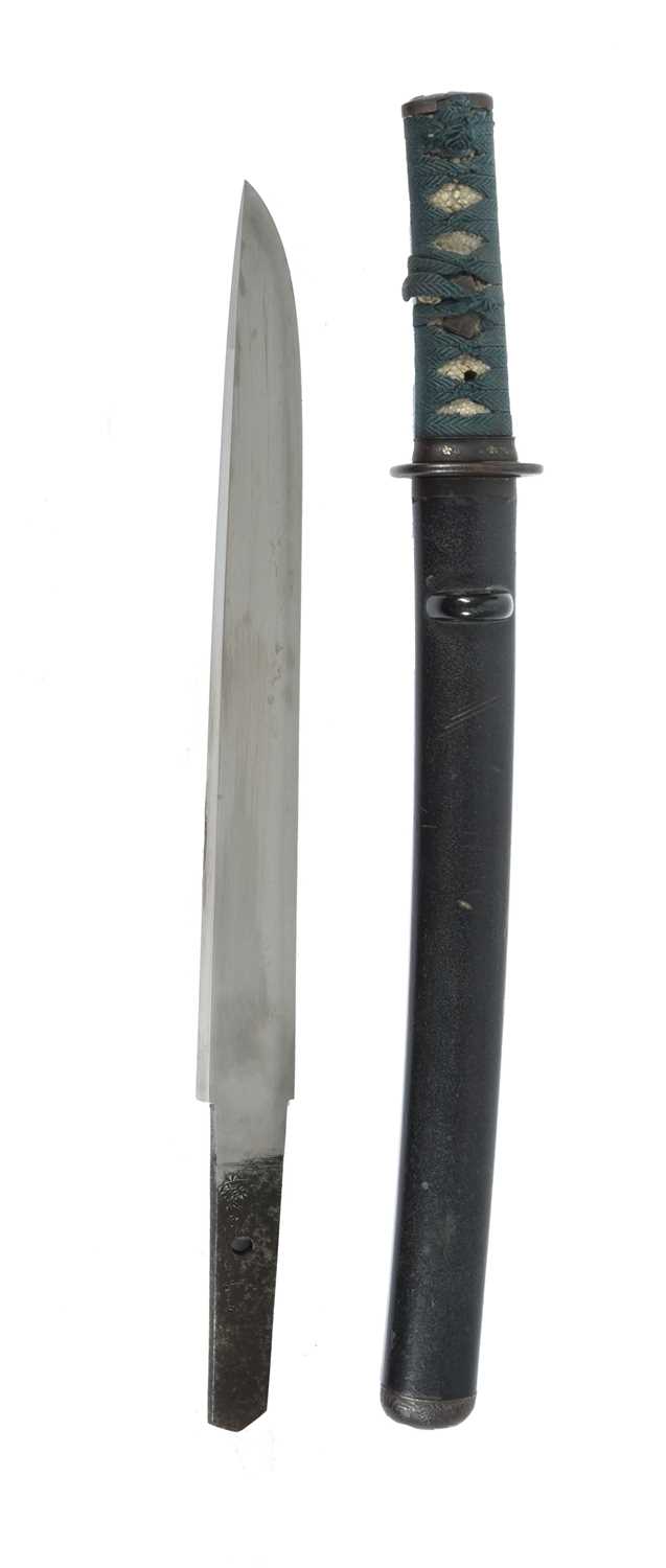 A Japanese armour piercing dagger (yoroi-doshi tanto), stout blade 12 in., hira-zukuri, notare