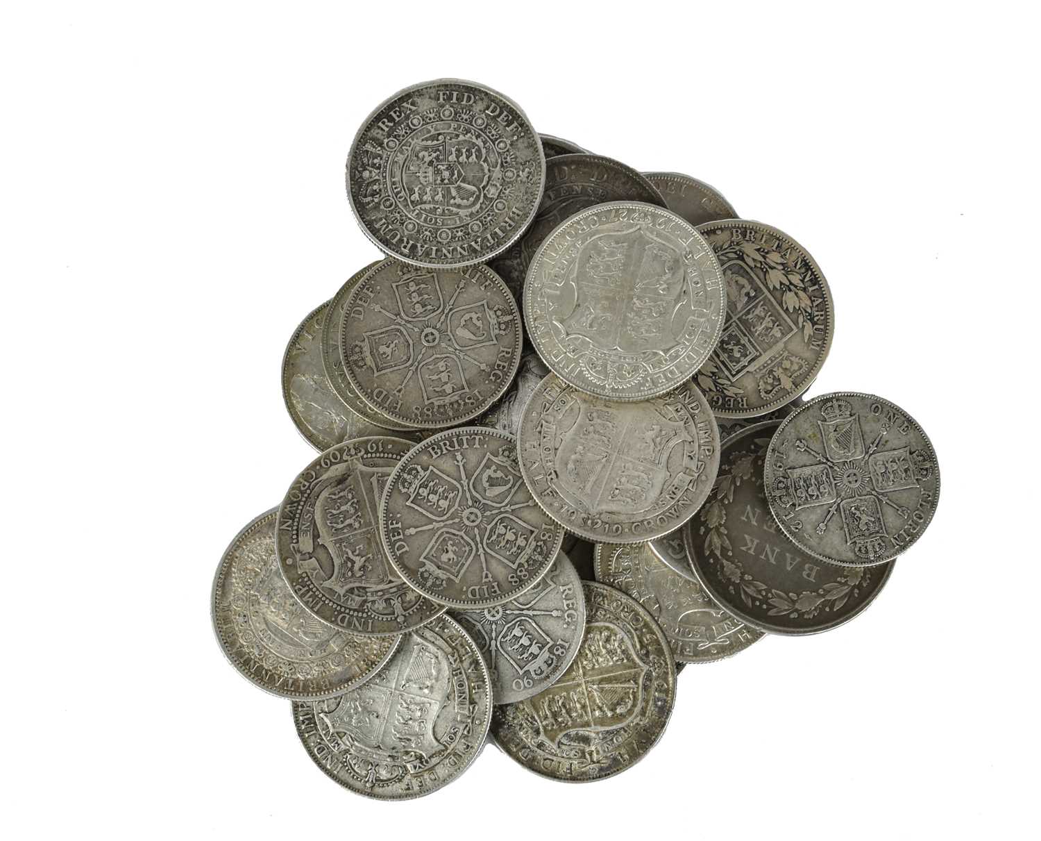 A quantity of British silver coins, comprising: half crowns (15) including Anne, 1707, Edinburgh ( - Image 2 of 2