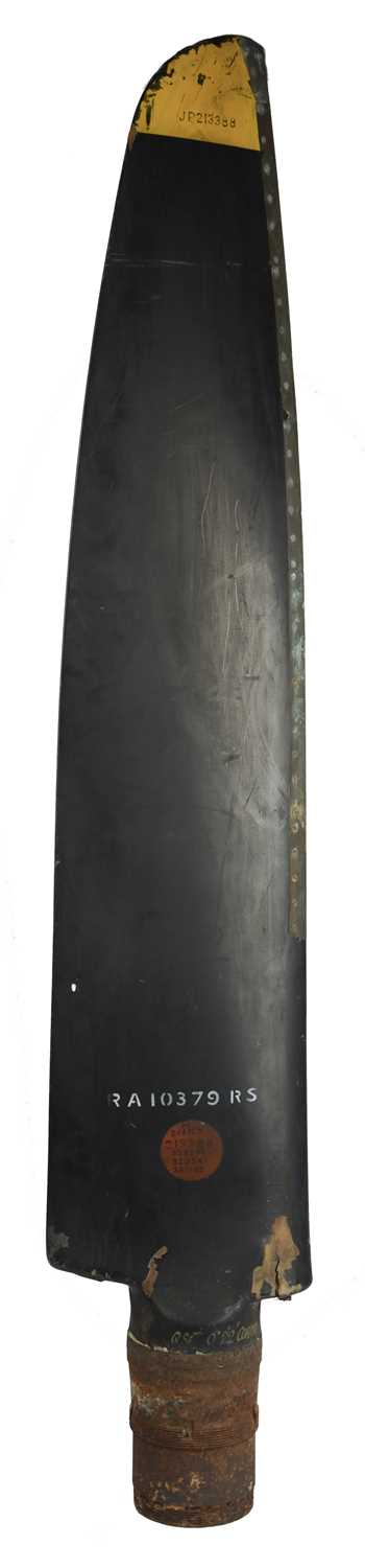 A Second World War Spitfire propeller blade, laminated wooden construction with steel root and