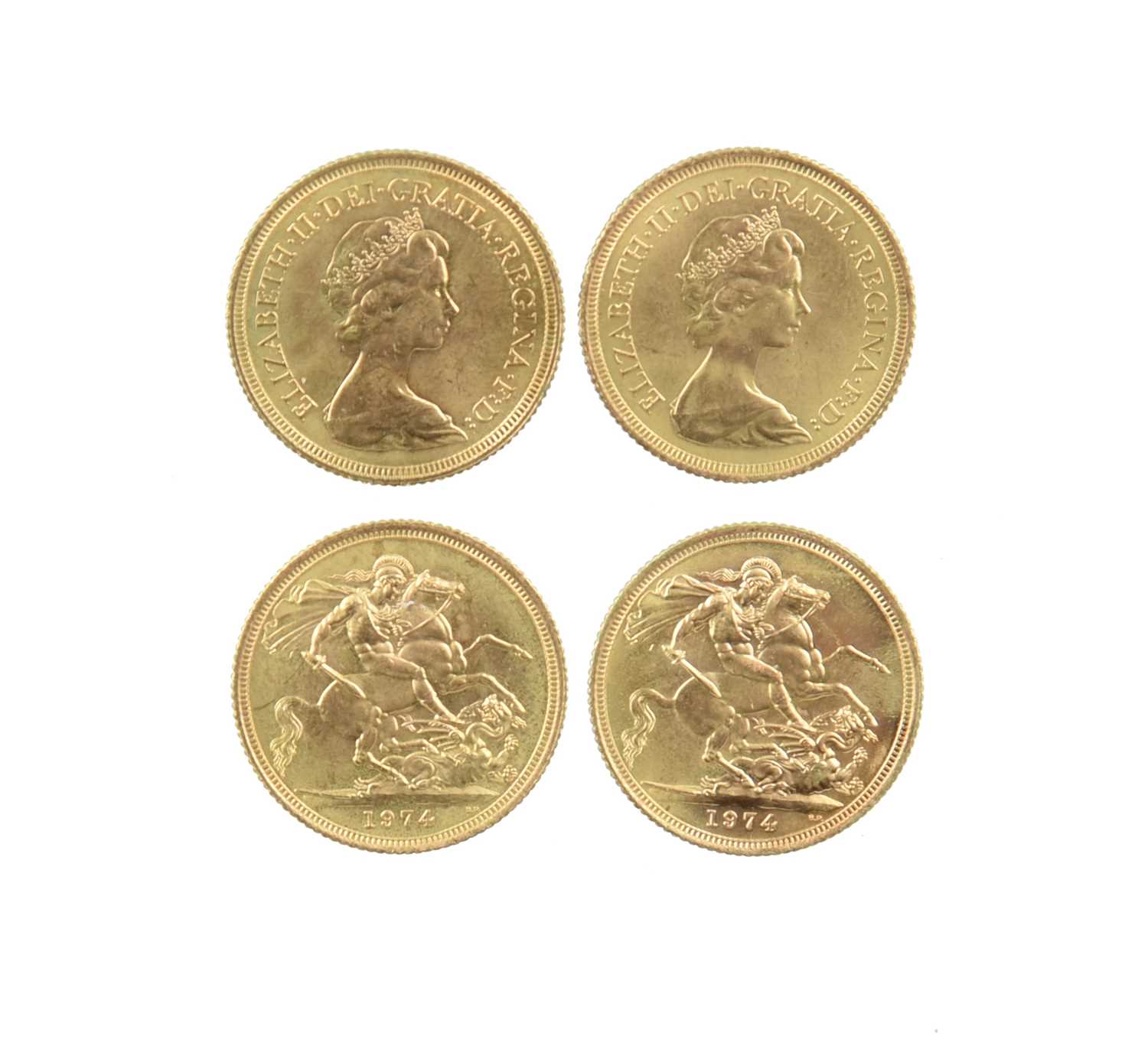 Elizabeth II, gold sovereigns (2), 1974 (S 4204), extremely fine or nearly so. [2] 22mm each