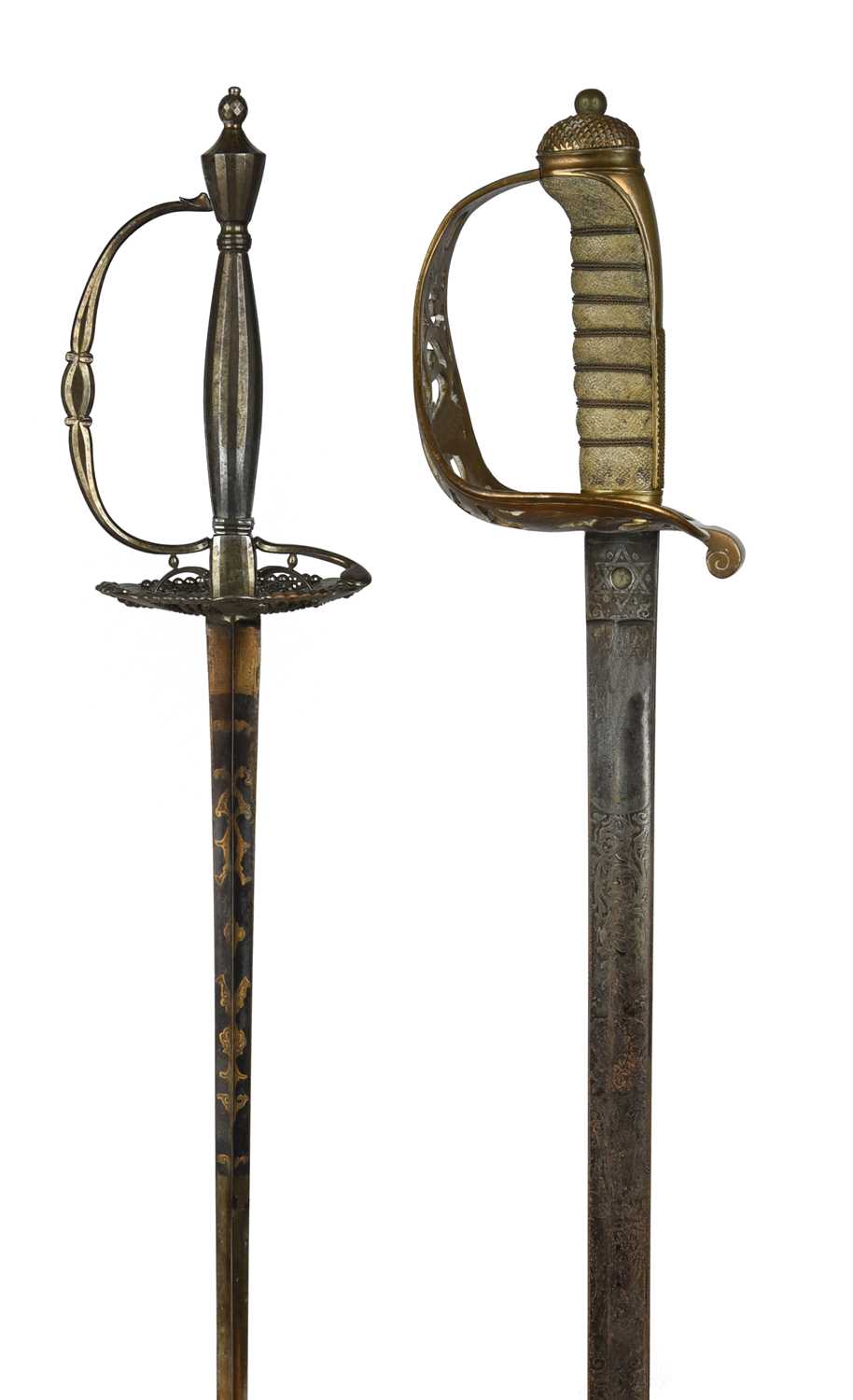 A British 1857 Pattern Royal Engineers officer's sword, slightly curved fullered blade 33 in.,