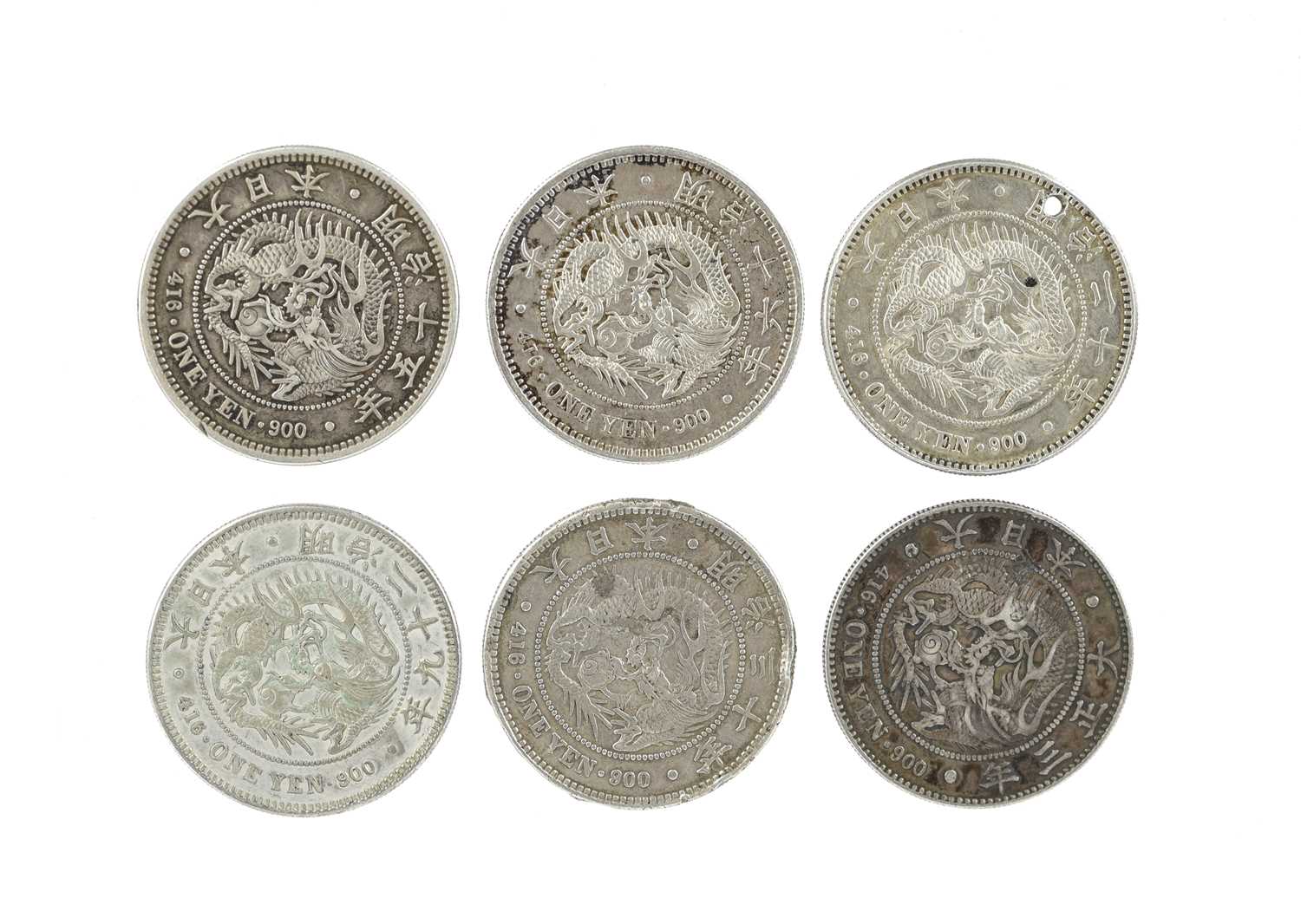 Japan - Empire: silver yen (6), vis.: Meiji year 15, large solder deposits to the reverse; year