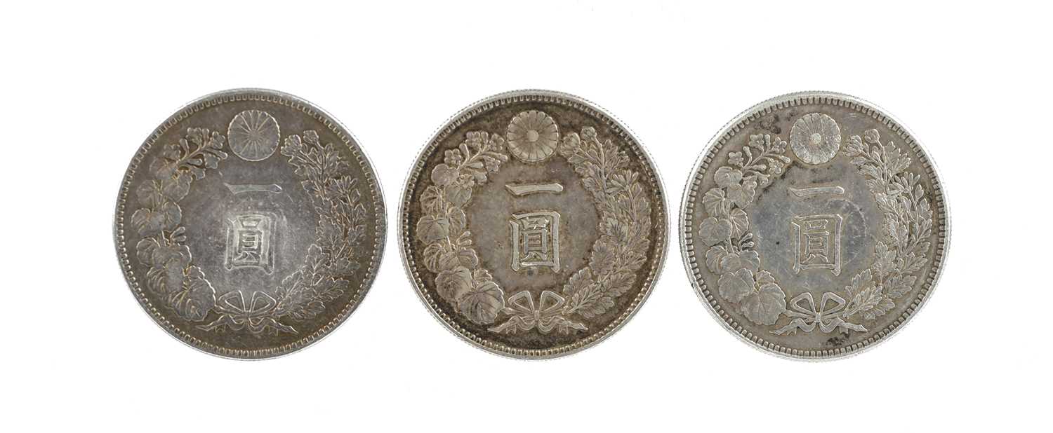 Japan - Empire: Mutsuhito, silver yen (3), Meiji years 20, 21 and 28 (KM Y A25.3), the first good - Image 2 of 2
