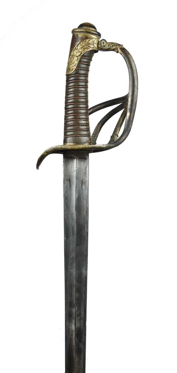A French cuirassier officer's cavalry sword, straight bi-fullered spear-point blade 37.5 in., - Image 2 of 2