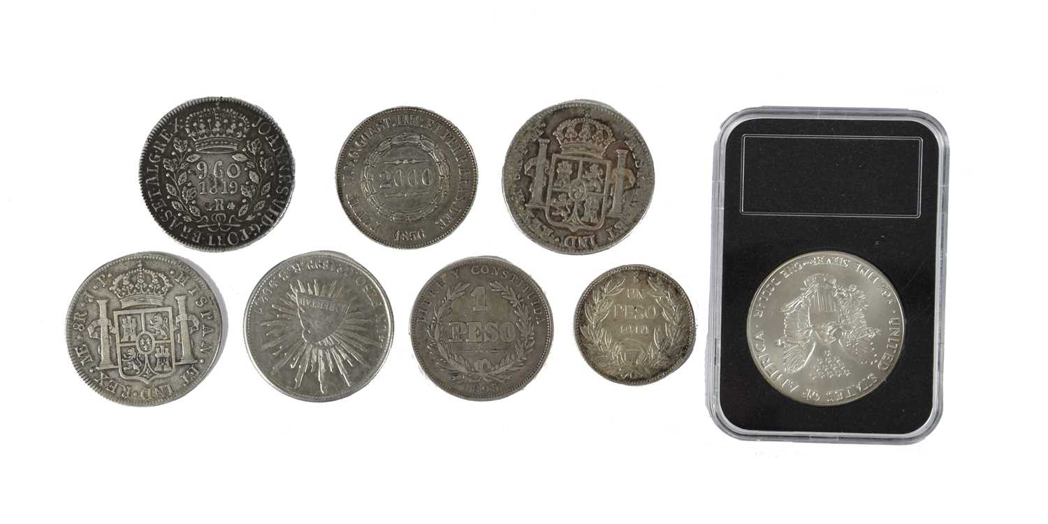 The Americas: various silver coins, including: Brazil: 960 reis, 1819 (KM 326.1), slightly - Bild 2 aus 2