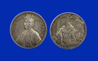 George II, William Duke of Cumberland - The Rebels Repulsed 1745, a silver medal by I. Kirk,