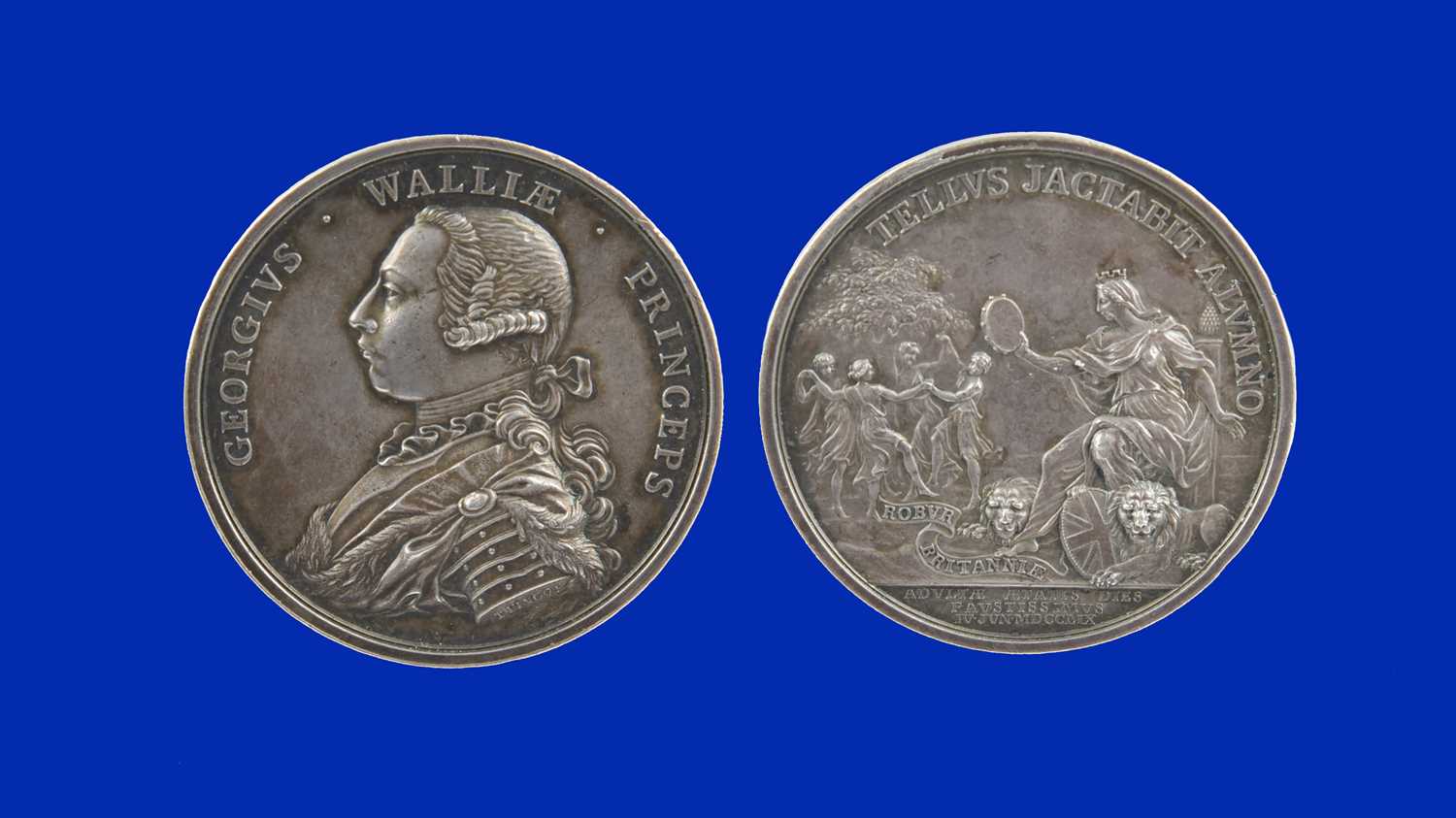 George II, Majority of the Prince of Wales 1759, a silver medal by Thomas Pingo, armoured bust of