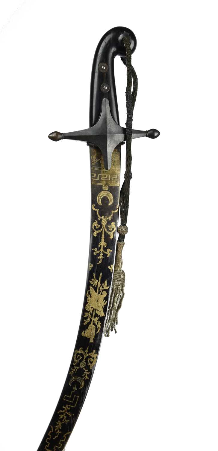 A 19th century European sword in the Persian style, blade of shamshir type, 28 in., the upper half - Image 2 of 2