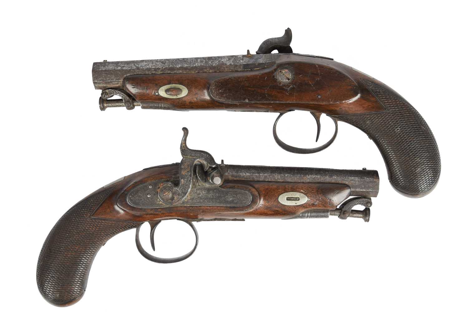 Blissett: a pair of rifled .48 caliber percussion overcoat or travelling pistols, sighted