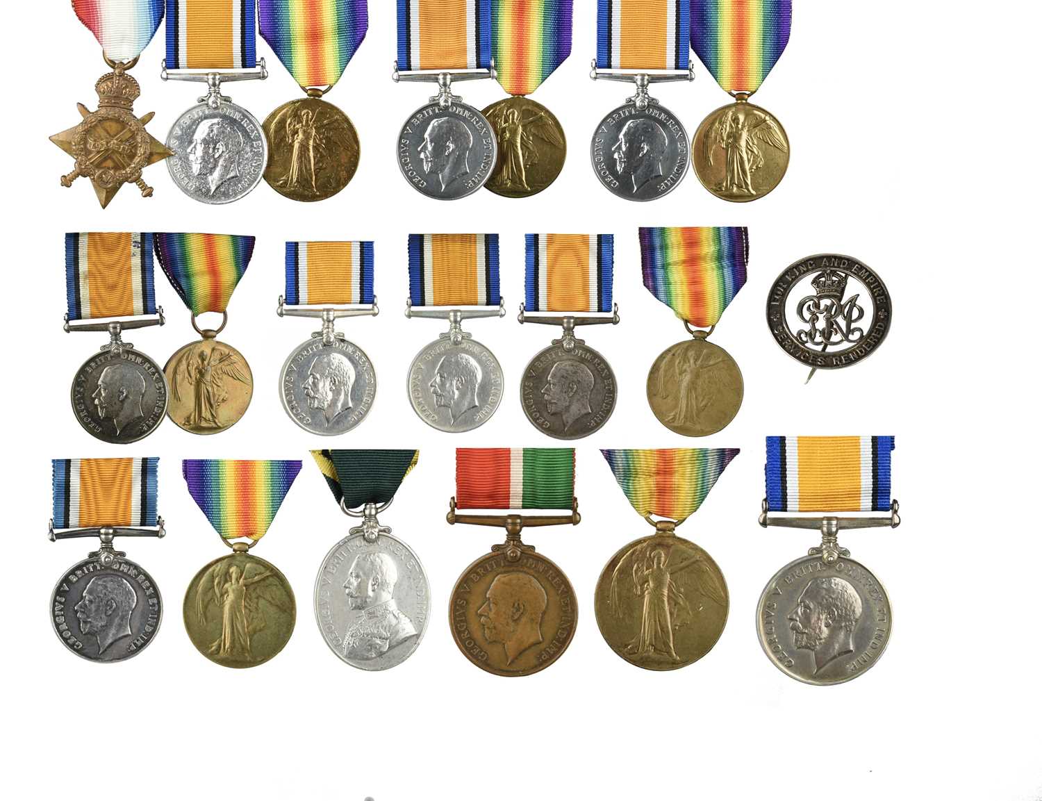 A collection of Great War Medals, groups and singles, comprising: a trio: 1914-15 Star (1929 PTE. A.