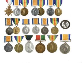 A collection of Great War Medals, groups and singles, comprising: a trio: 1914-15 Star (1929 PTE. A.