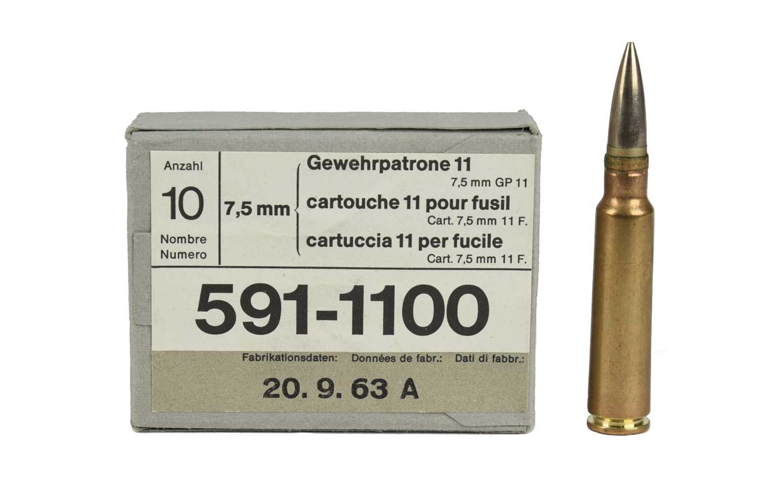 Ƒ A quantity of military surplus 7.5mm GP 11 ammunition (7.5x55mm Swiss), in factory 10 round boxes