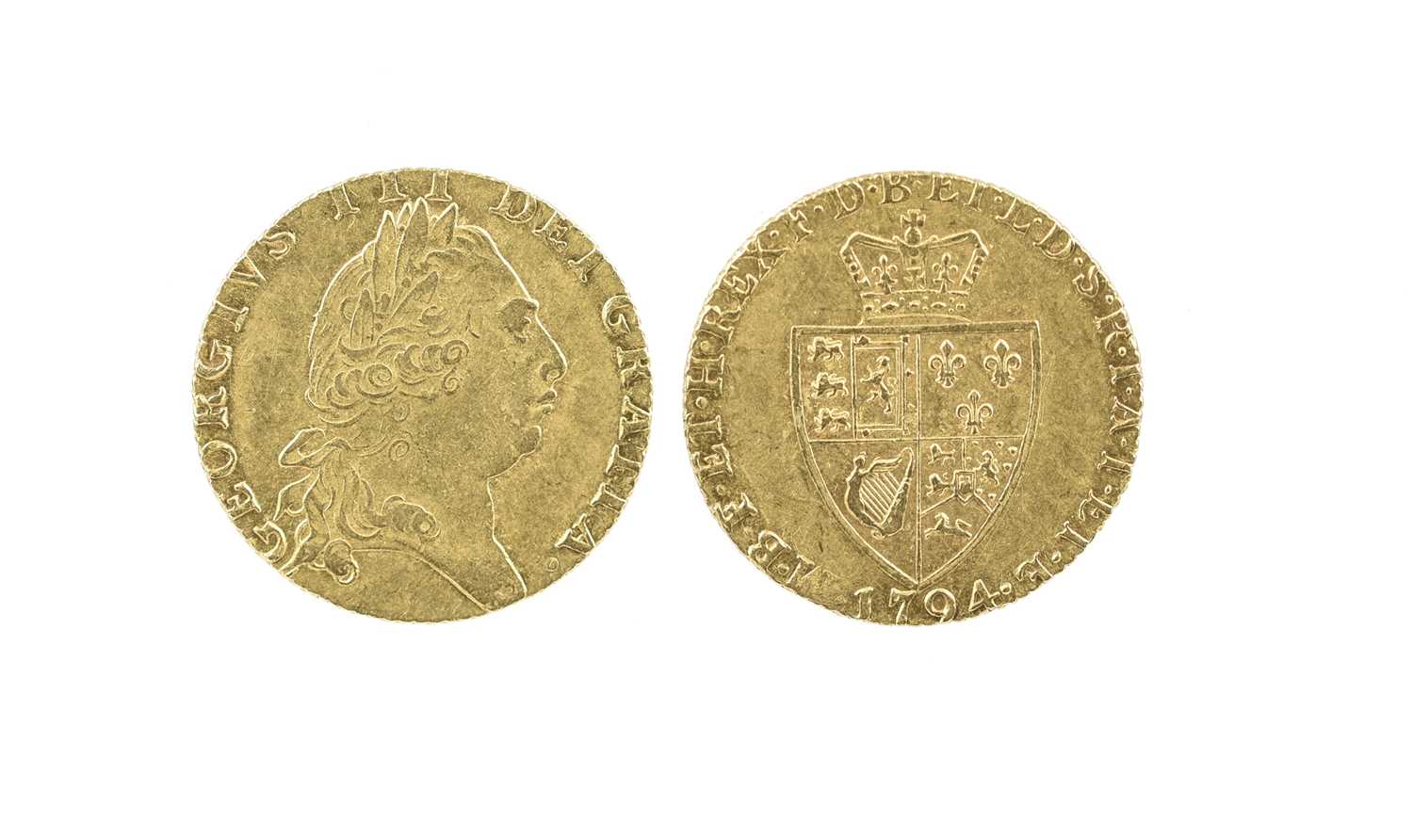George III, gold guinea, 1794, fifth head, rev. 'spade' type shield (S 3729), very fine. 24.22mm