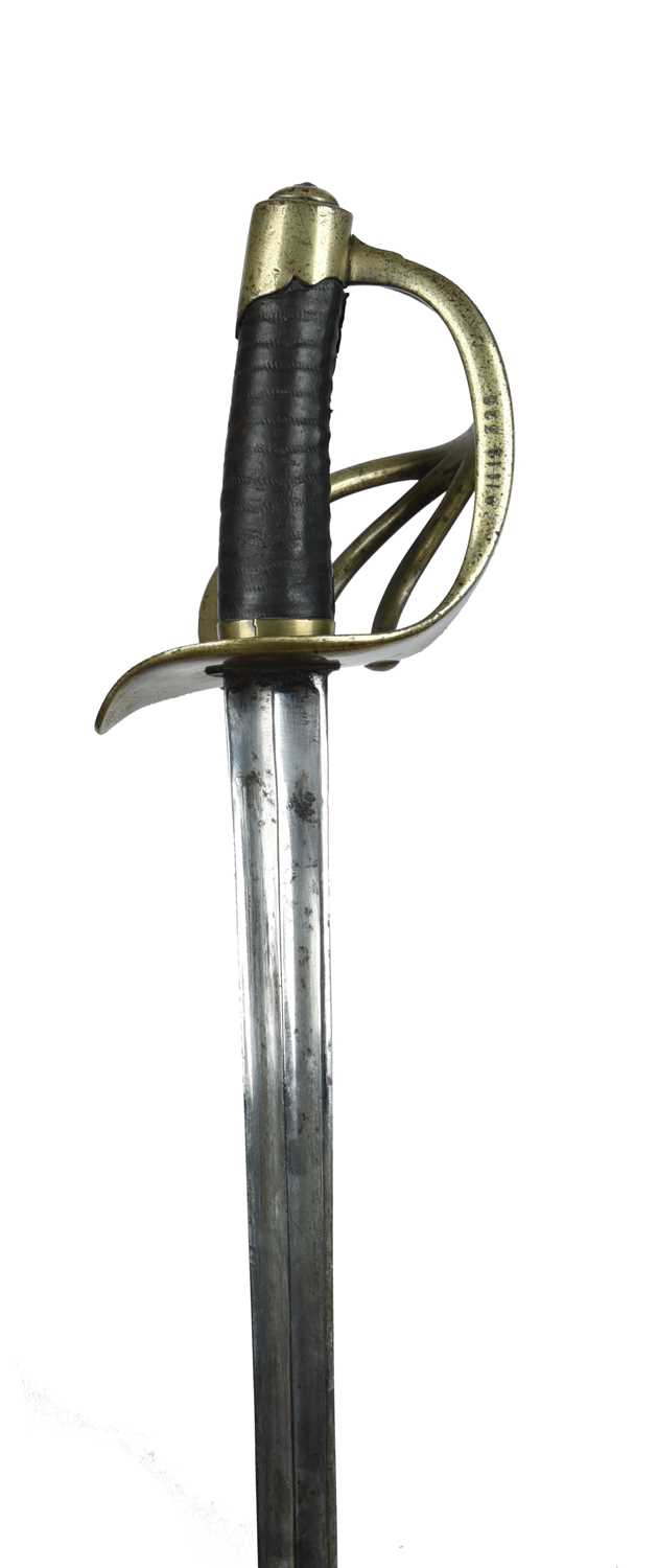 A French cuirassier trooper's sword, AN XIII, straight bi-fullered spear-point blade 37.25 in., - Image 2 of 2
