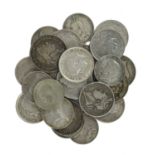 A quantity of British silver coins, comprising: half crowns (15) including Anne, 1707, Edinburgh (