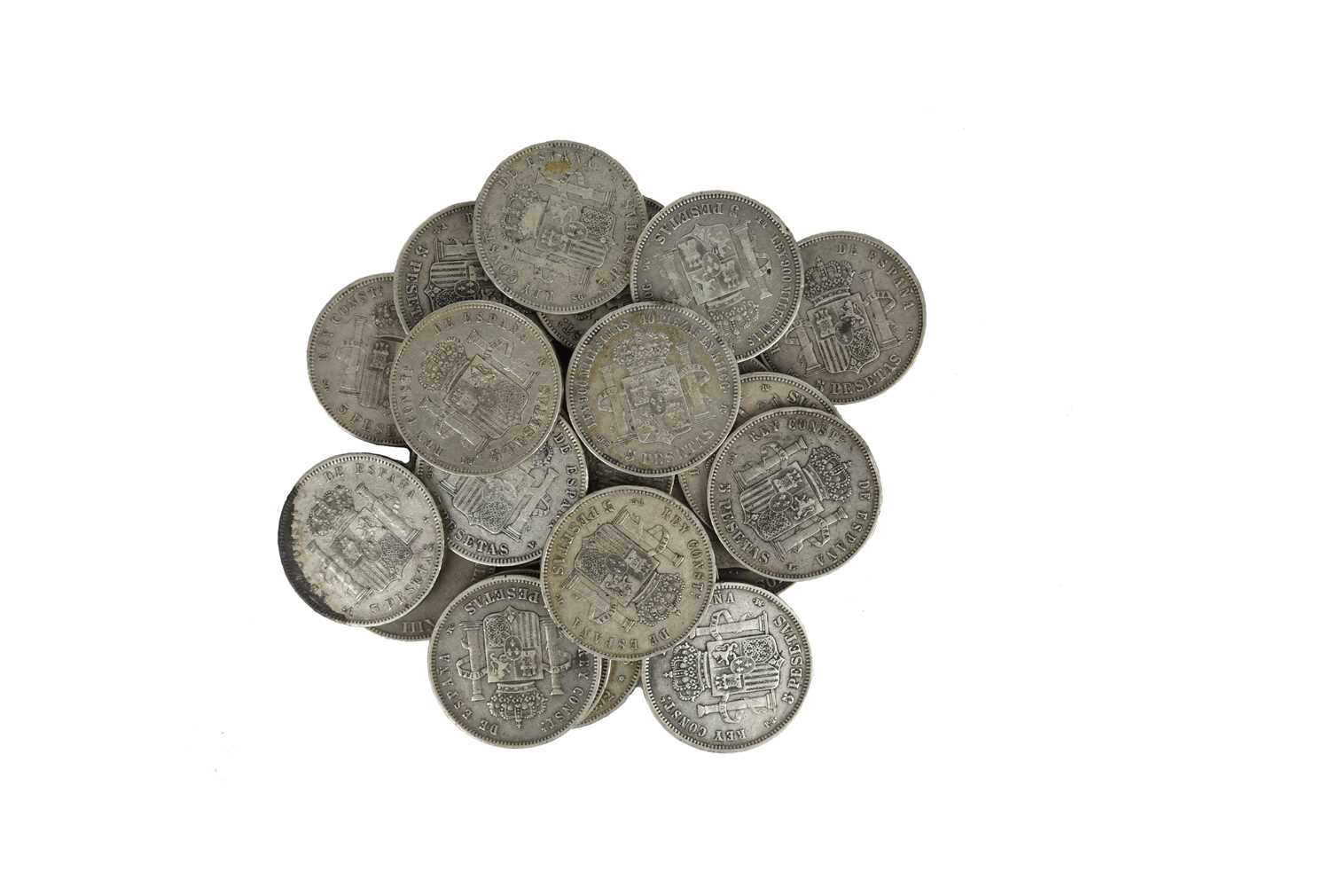 Spain: a quantity of silver five pesetas, comprising: Alphonso XII, 1876 (2), 1884 (KM 671, 688); - Image 2 of 2