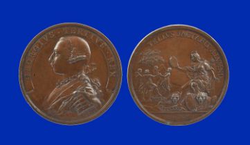 George III, accession 1760, a copper medal by Thomas Pingo, armoured bust left, 'GEORGIUS TERTIUS