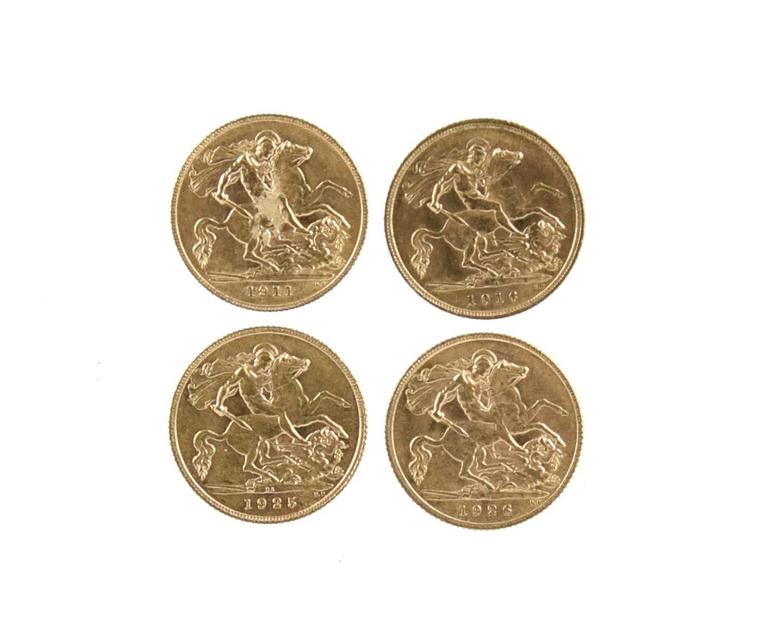 George V, gold half sovereigns (4): 1911, London Mint (S 4006), extremely fine; 1916, Sydney Mint (S - Bild 3 aus 3