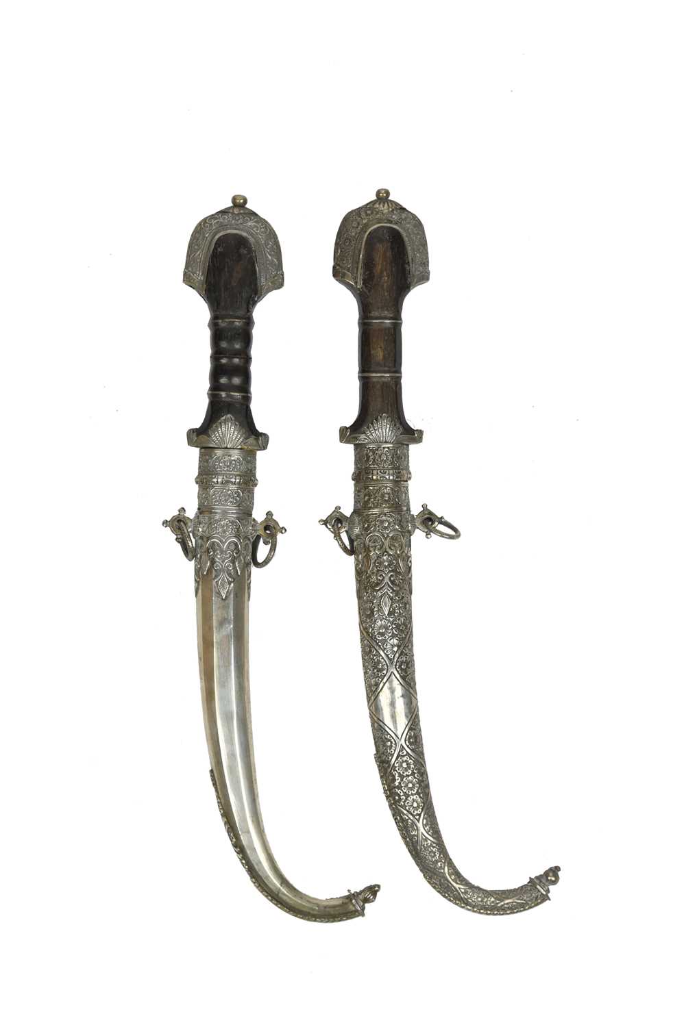 Two Moroccan daggers (jambiya), each with slightly curved and bi-fullered blade 9 in., silver - Image 3 of 3