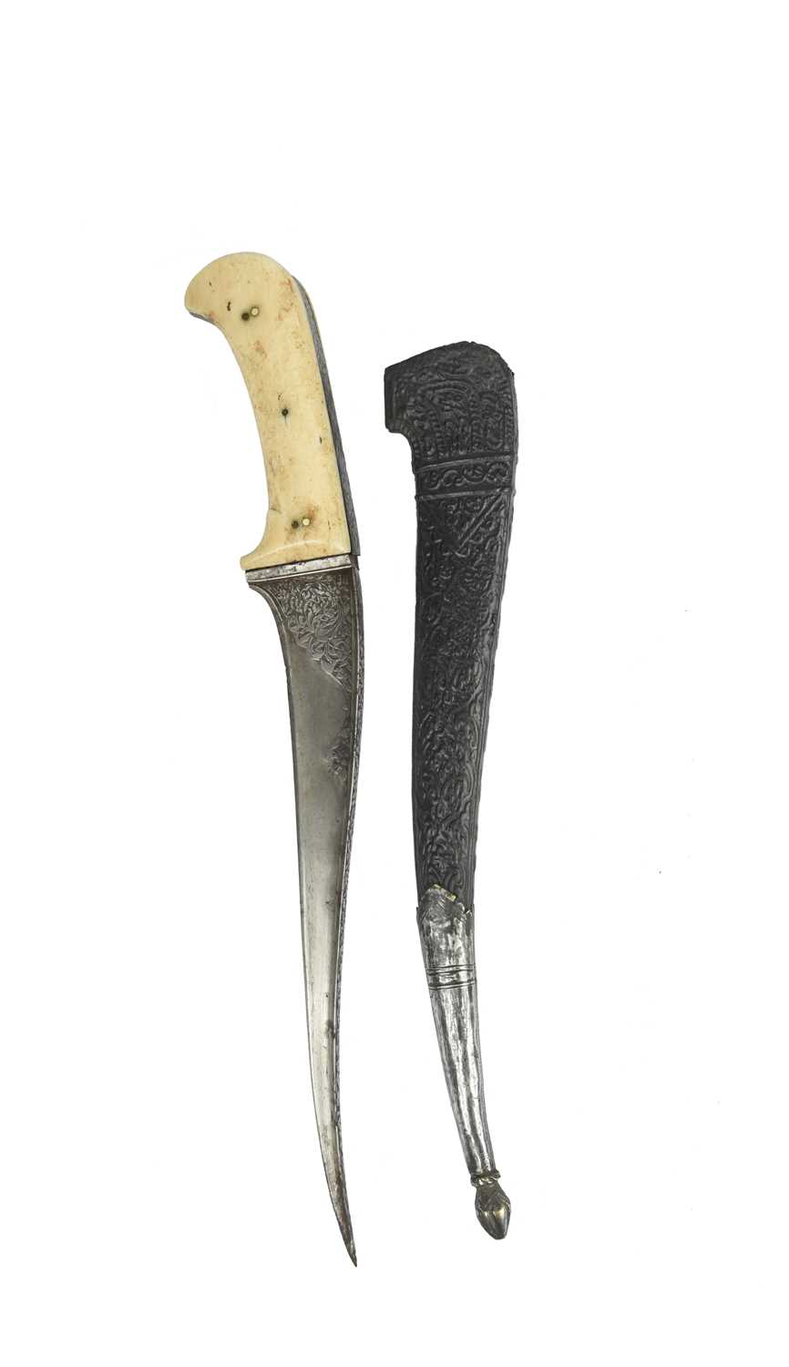 An Indo-Persian dagger (peshkabz), recurved T-section blade 9 in., the back and the forte - Image 2 of 3