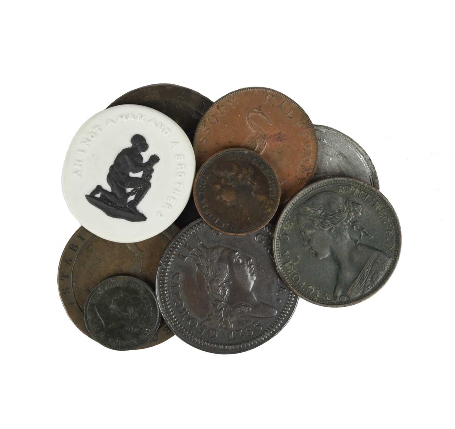 Various numismatic interest, comprising: Isle of Man: George III, copper penny, 1786, first issue,