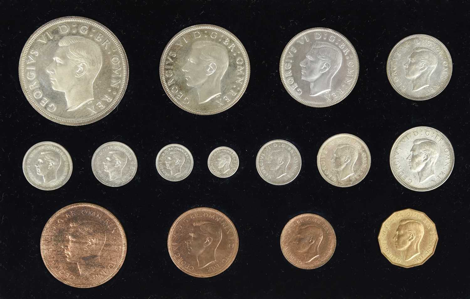 George VI, specimen set, 1937, 15 coins, crown to farthing, including maundy coins (S PS16), in