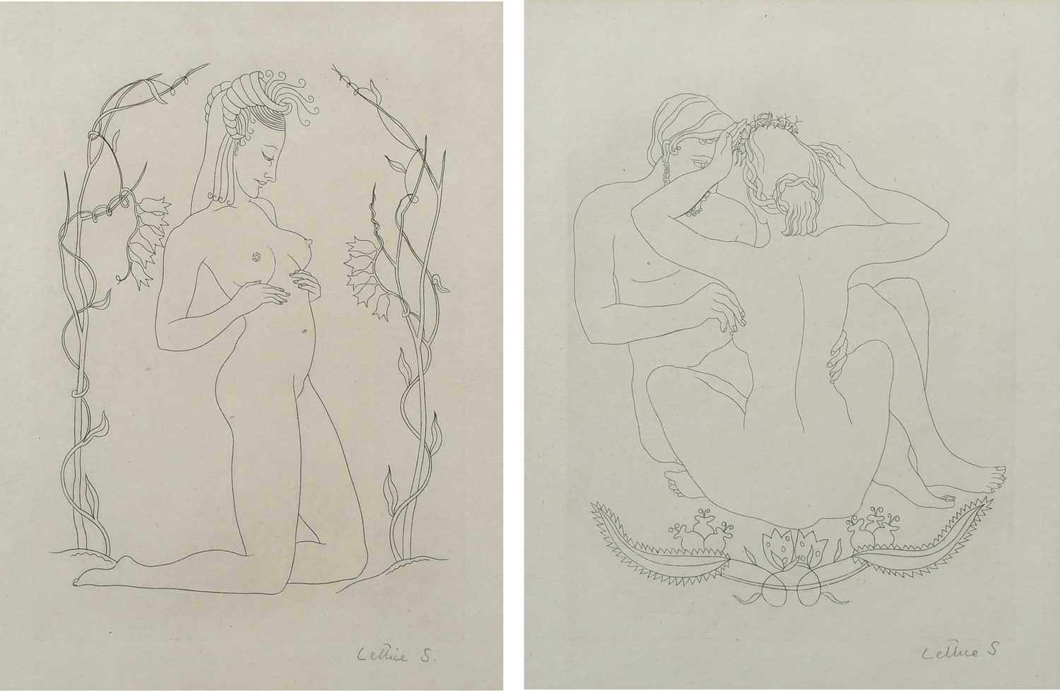 Φ Lettice Sandford (1902-1993) Female nude; Nude couple Two, both signed Lettice S (in pencil to