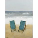 Φ Janet Ledger (b.1931) Deck chairs Signed JLedger (lower left) Oil on board 28.7 x 21cm