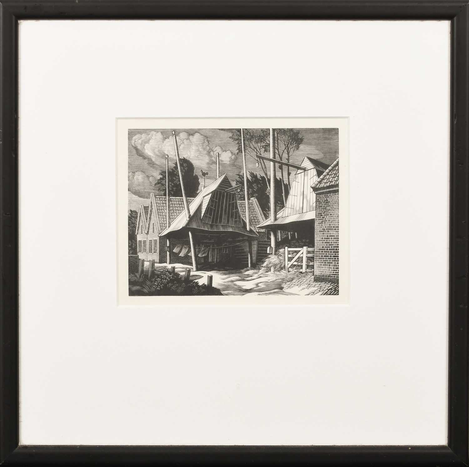 Φ George Mackley RE (1900-1983) Haybarns at Eemdijk Wood engraving 10.3 x 12.8cm (image) Provenance: - Image 2 of 4