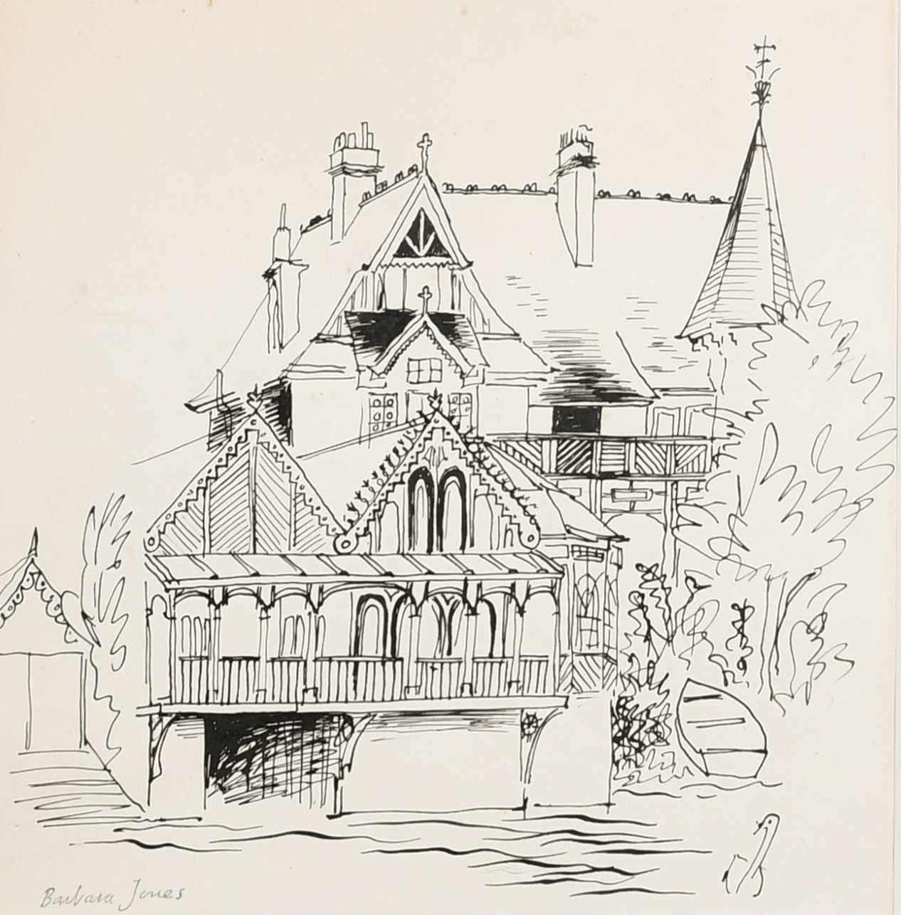 Φ Barbara Jones (1912-1978) A villa on the banks of the Thames Signed Barbara Jones (lower left) Pen