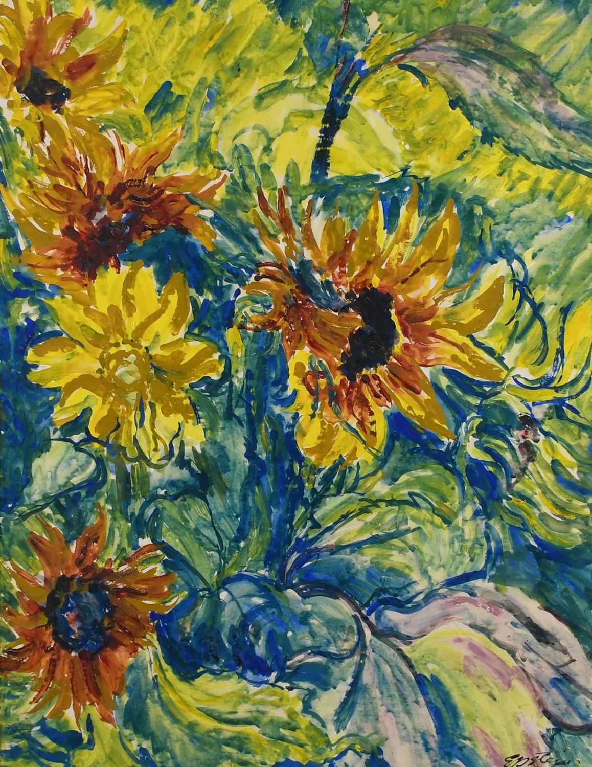 Φ Sir Jacob Epstein (1880–1959) Sunflowers Signed Epstein (lower right) Watercolour and