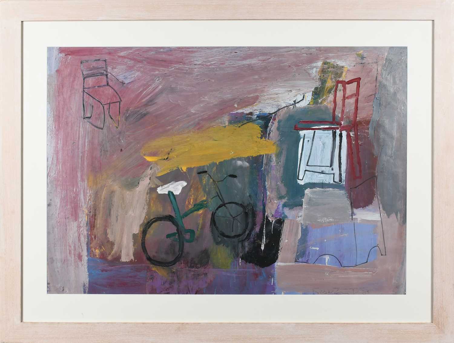 Φ Fraser Taylor (b.1960) Bicycle and chairs Signed and dated Fraser Taylor 83 (lower right) Oil on - Image 2 of 4