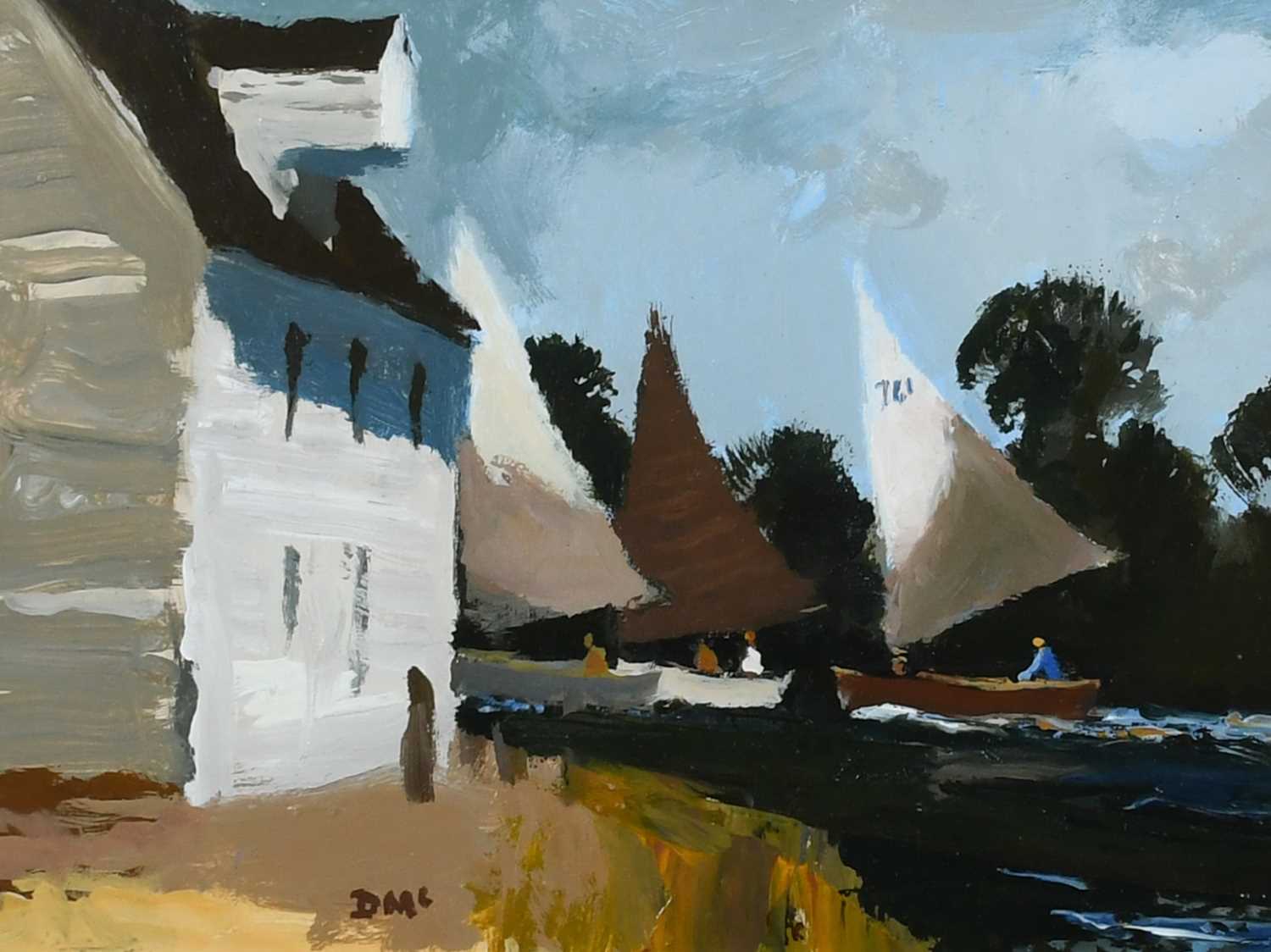 Φ Donald McIntyre (1923-2009) Mill and Yacht Sails Signed with initials DMc (lower centre) Oil on