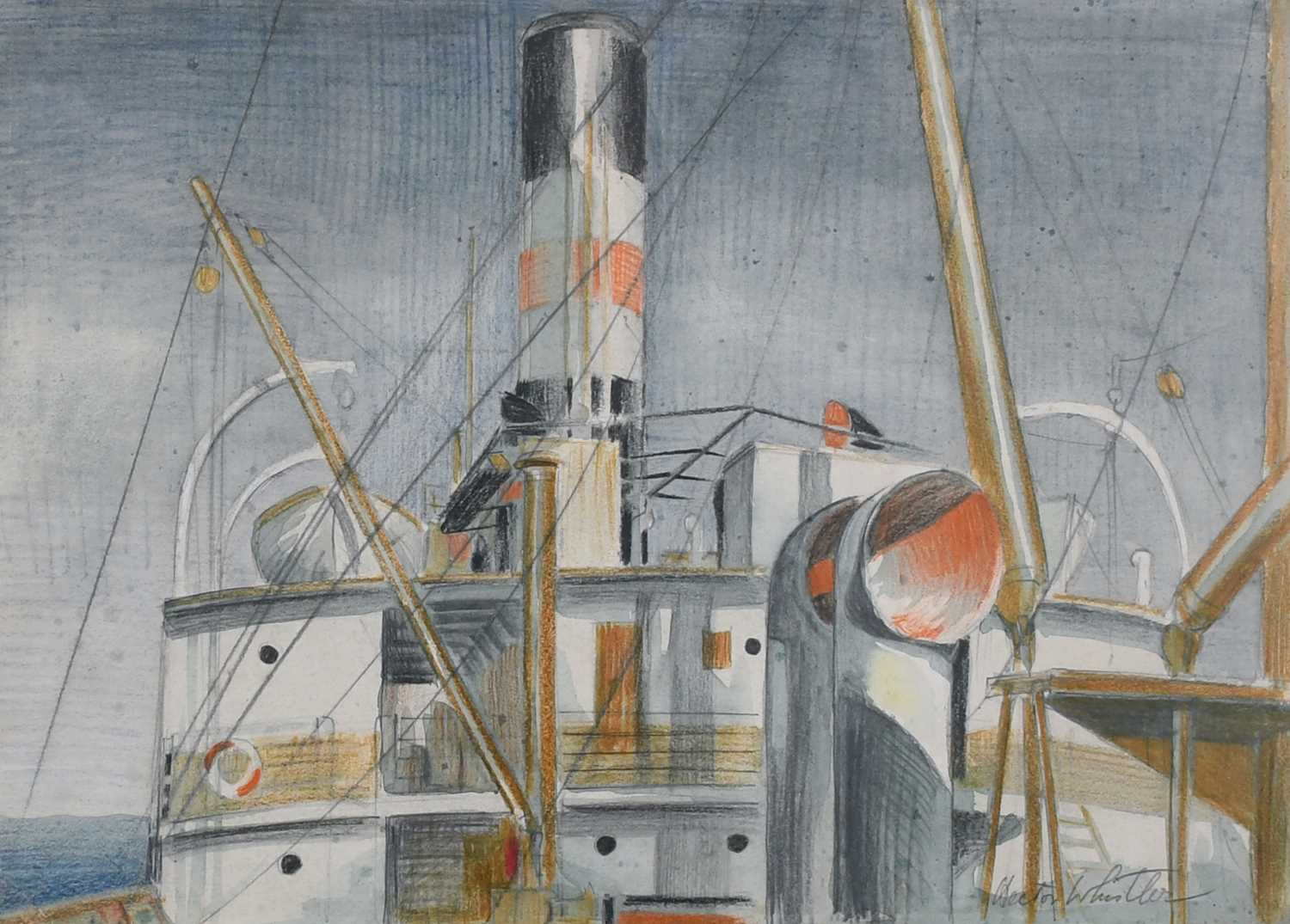 Φ Hector Whistler (1905-1978) Steamship Signed Hector Whistler (lower right) Pencil, watercolour and