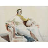 Φ Hector Whistler (1905-1978) Portrait of a man seated in an armchair, wearing a yellow scarf Signed