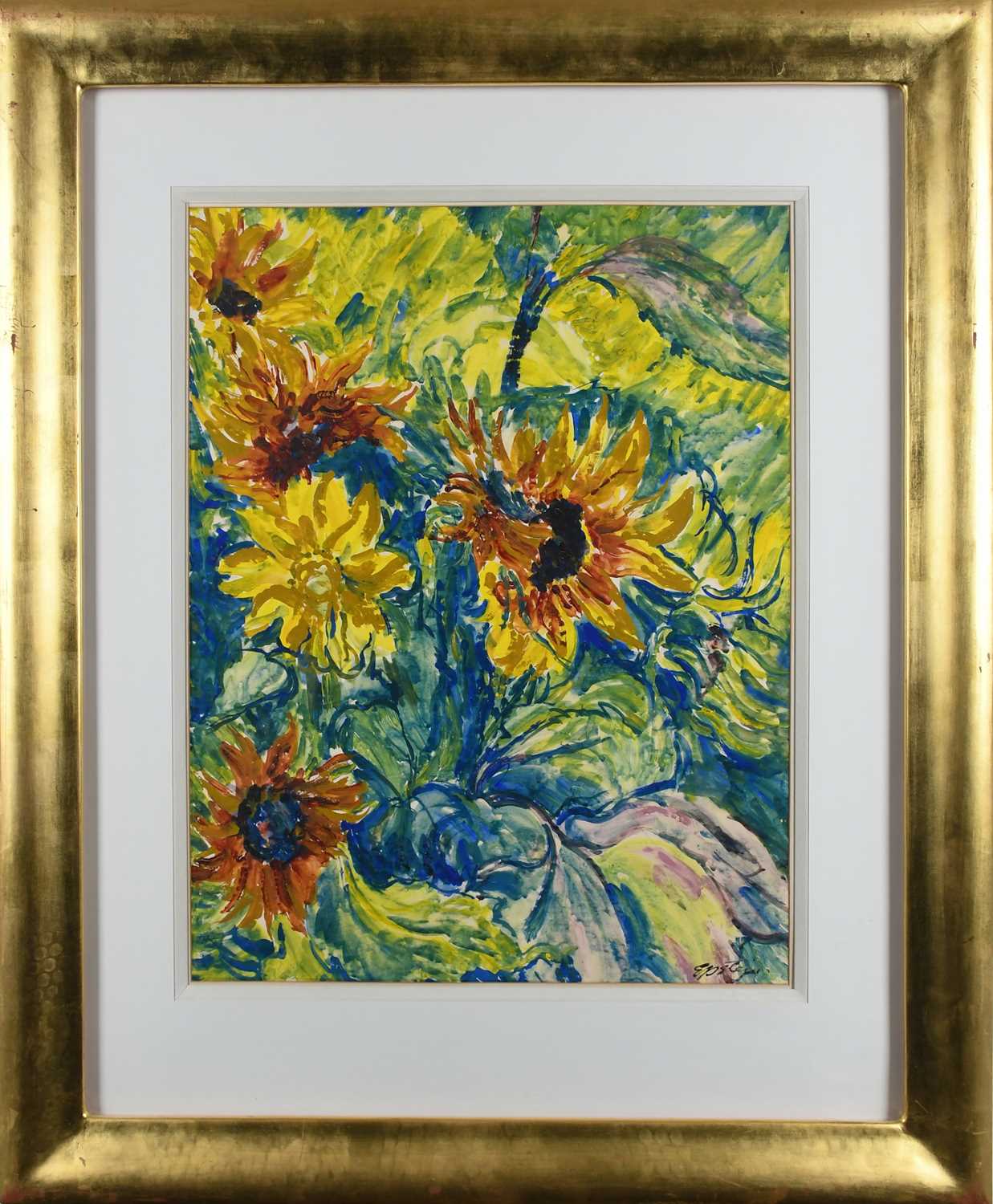 Φ Sir Jacob Epstein (1880–1959) Sunflowers Signed Epstein (lower right) Watercolour and - Image 2 of 4