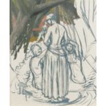 Φ Charles Mahoney RA (1903-1968) Bathsheba with two attendants Oil and pencil on paper 34.8 x 28.6cm