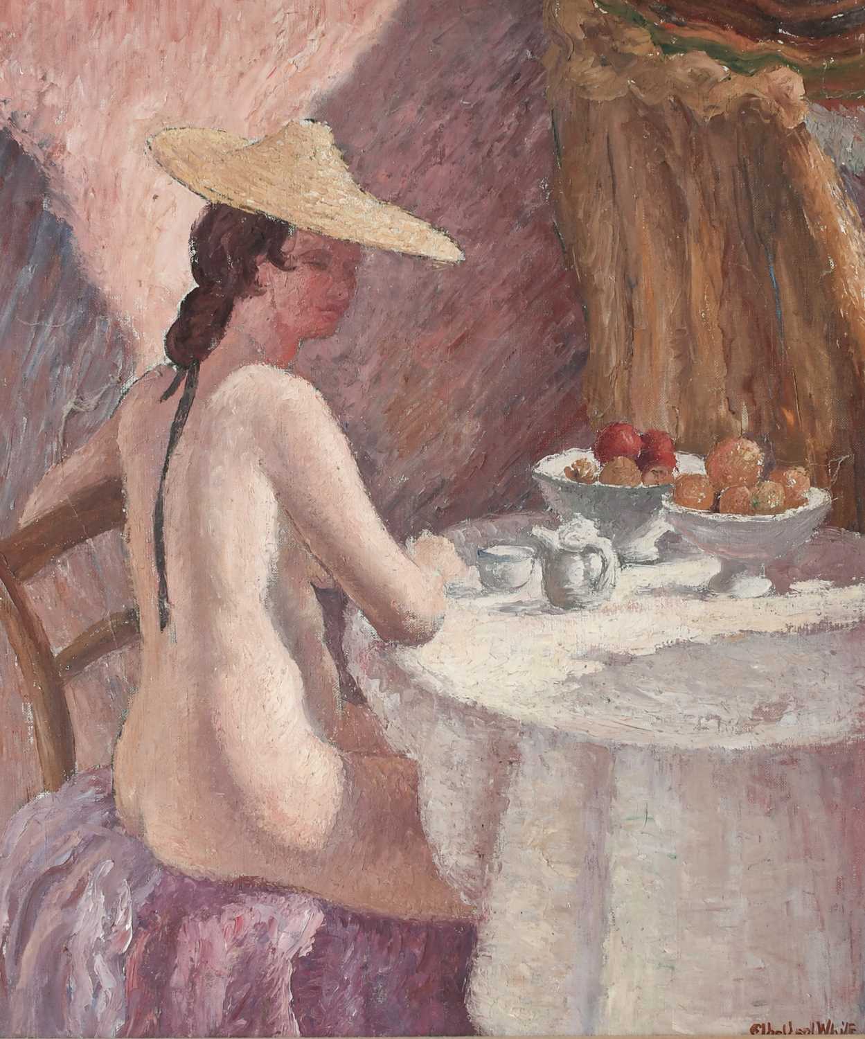 Φ Ethelbert White NEAC, RWS (1891-1972) Betty at the table, Spain Signed Ethelbert White (lower