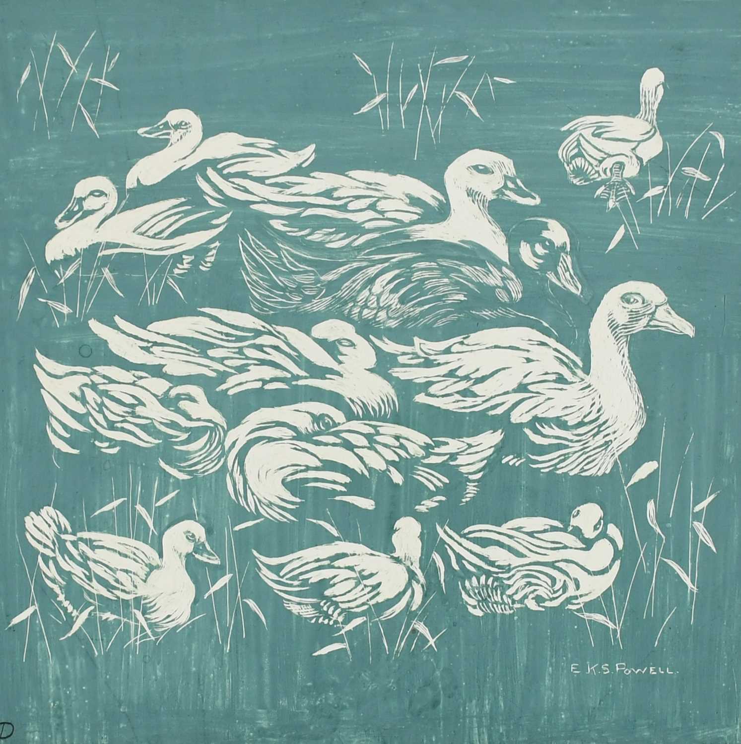 Φ Elsie Kathleen Simpson Powell (1895-1975) Out of the Rain; Swans; Chickens feeding; Cows resting - Image 8 of 40