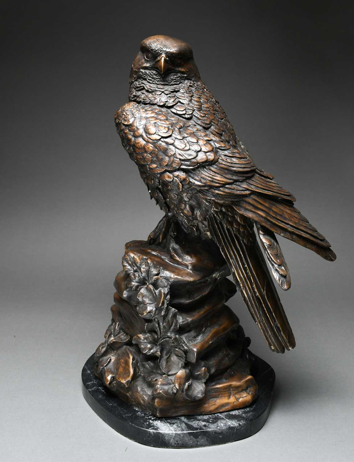 Continental School 20th Century Eagle on a rock Signed K.ain (to rock) Bronze on a black marble base