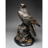 Continental School 20th Century Eagle on a rock Signed K.ain (to rock) Bronze on a black marble base