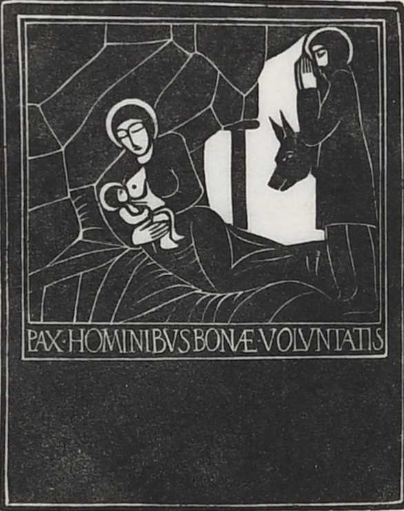 Eric Gill ARA (1882-1940) Nativity in Cave (P79) Wood engraving, 1916, a Christmas Card 6.8 x 5.