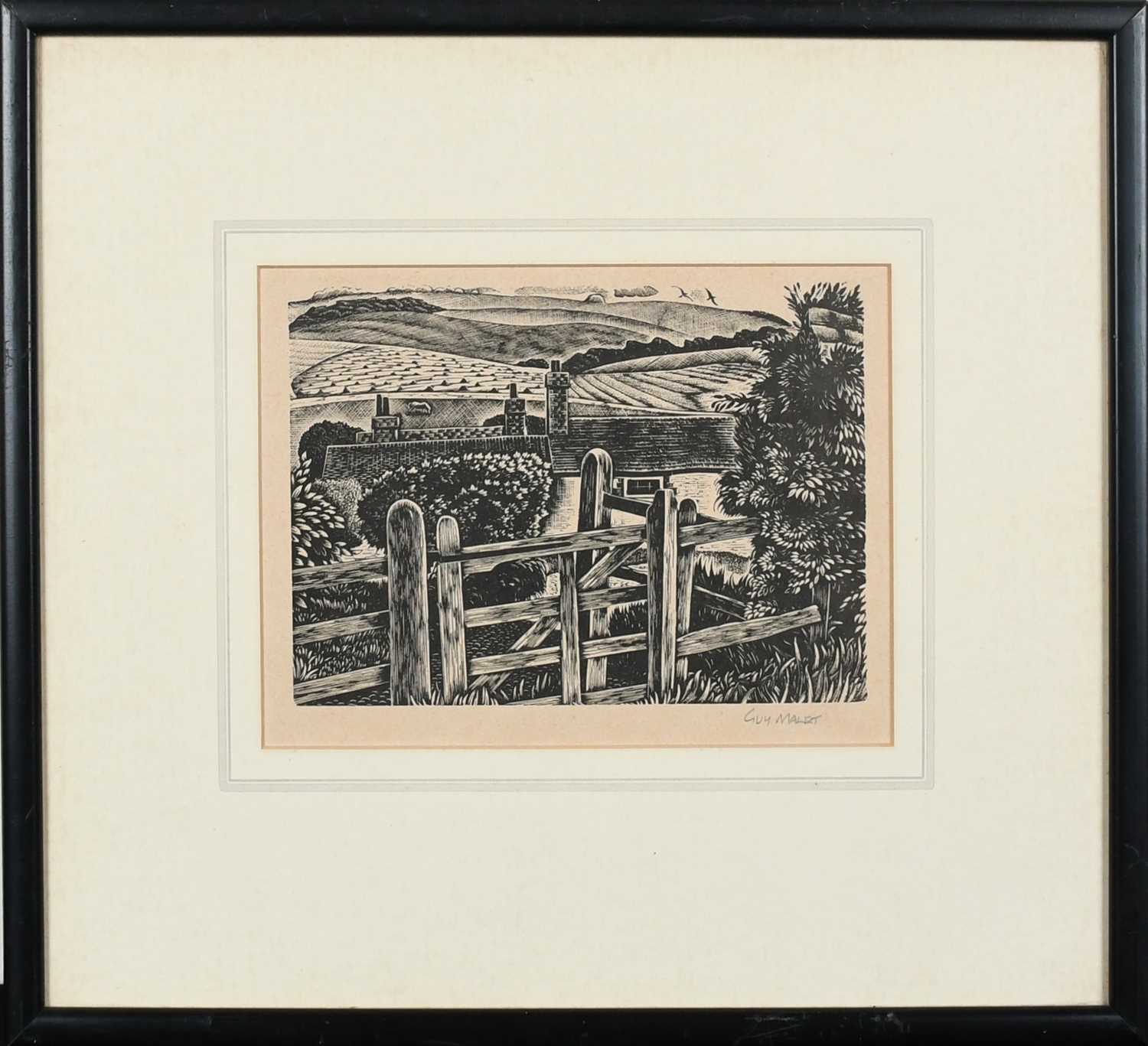 Φ Guy Malet (1900-1973) Gate to the Sussex Downs Signed GUY MALET (in pencil to margin) Wood - Image 2 of 4